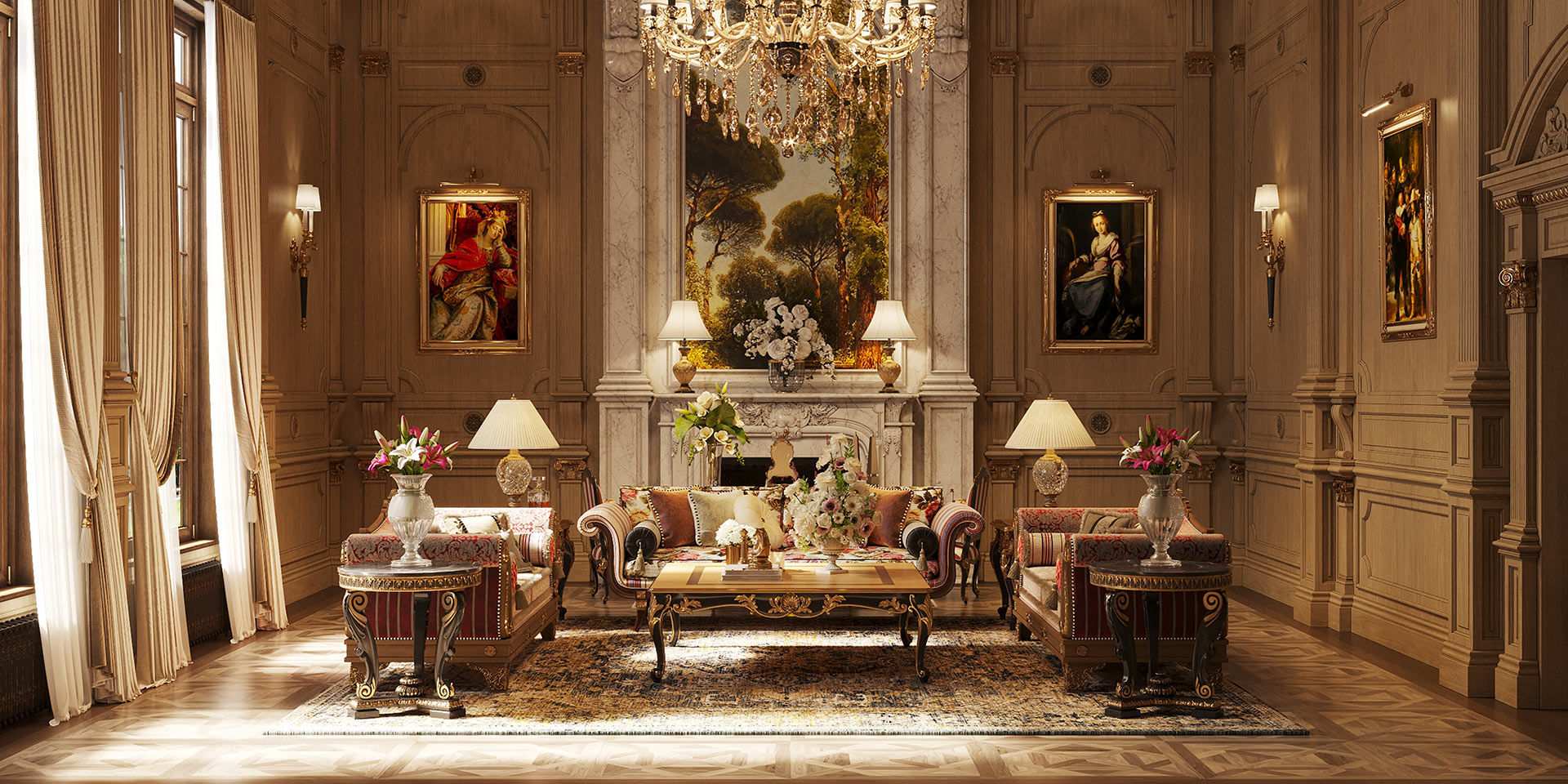 Refined alpine chalet interior showcasing warm materials and intimate luxury atmosphere